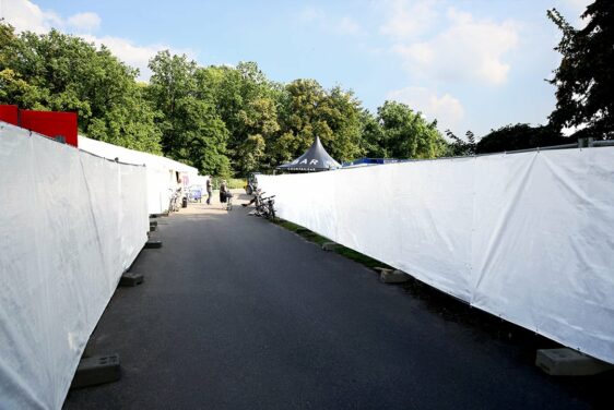 Fence tarp for mobile fence - In use at Lollapalozza